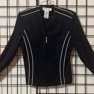 NEW NWT VINTAGE Plush Dani Max Black w/white piping Zip up Rayon Jacket Size 6